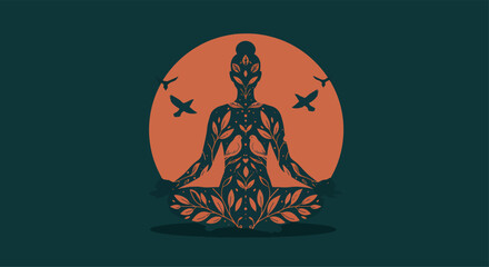 Serene Yoga Pose Mindful Meditation, Nature's Embrace, Inner Peace Illustration
