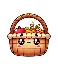 Fresh ripe fruit basket: a healthy wicker decoration with apples, berries, and strawberries, perfect for summer or autumn