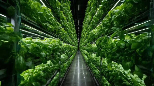 Indoor Vertical Farm with Growing Greens.
