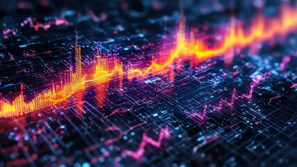 Abstract data visualization. Complex network of glowing lines and patterns, vibrant colors, charts and graphs - Powered by Adobe