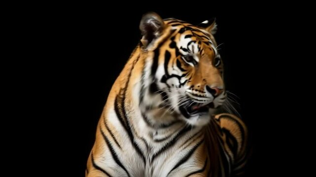 Majestic Bengal tiger portrait against black background