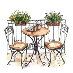 watercolor vector of Balcony Table, high quality, isolated on a white background.
