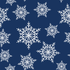 Fototapeta premium Winter seamless pattern with white snowflakes on color background. Vector illustration for fabric, textile wallpaper, posters, gift wrapping paper. Christmas vector illustration. Falling snow.