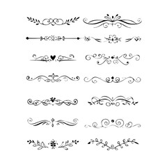 Obraz premium Set of Vintage decorative lines. text dividers. Line border. Lines separators, Borders, Vintage dividers, Underline elements. Divider set vector. Vector illustration.Line dividers. 