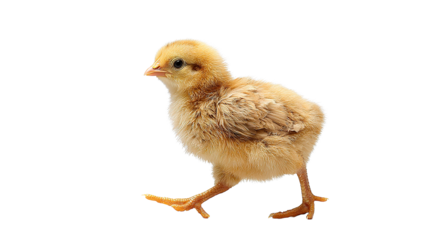 A fluffy and adorable baby chick takes a step with curiosity and a playful vibe