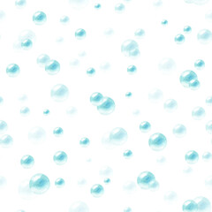 Bubbles watercolor or soapy circles seamless pattern. Abstract ornament. Illustration isolated from background. For wrapping paper, scrapbooking, packaging, textile in sea theme, cleaning agent
