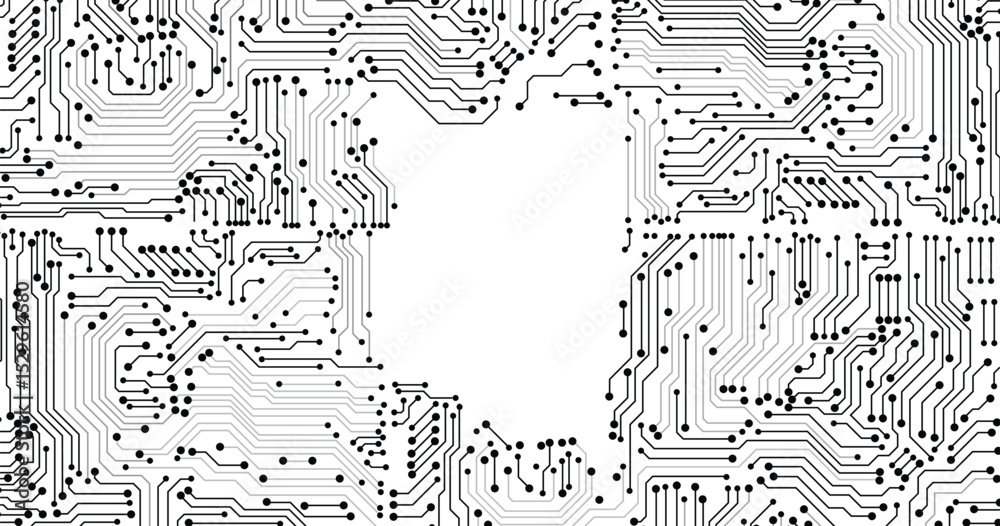 Poster microchip technology background. abstract circuit, digital electronics scheme texture. hardware moth