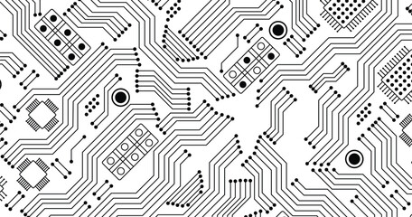 Circuit board seamless pattern isolated on white background. Printed board background. Vector illustration.