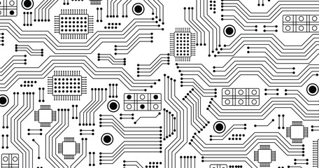 Circuit board seamless pattern isolated on white background. 