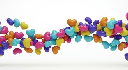 3d Rendering Of Colorful Hearts Falling In The Air On White Background
