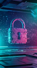 3d Rendering of Digital Padlock for Cybersecurity Protection and Safety