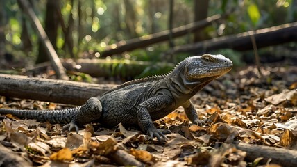 Monitor Lizard on Forest Floor