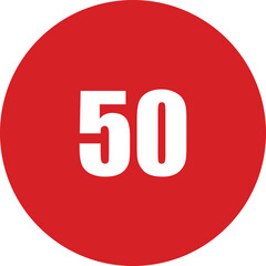 Vector illustration of a red circular speed limit sign with bold white “50” text, representing a 50 kmh maximum speed. Suitable for road safety graphics, driving instructions, transportation signal