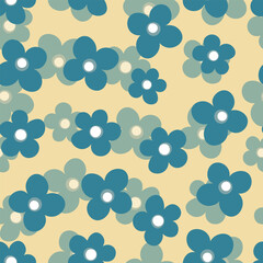 Seamless blooming floral pattern based on hand drawn art ornaments. Colorful flowers on color background. Vector illustration. Simple minimalistic pattern for fabric, textile.