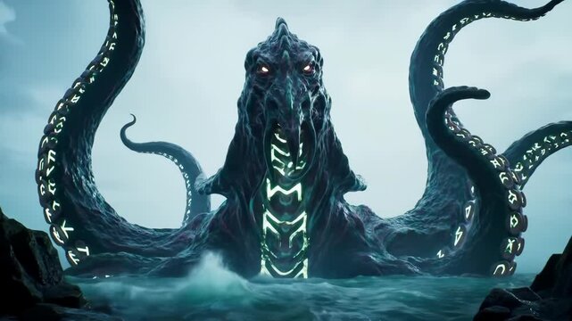 Mysterious sea monster illustration