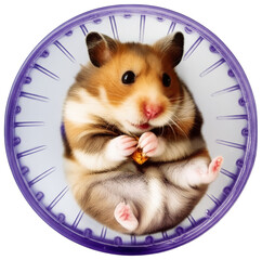 Hamster in a wheel eating a snack, transparent background png