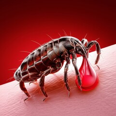 Flea biting skin with blood drop