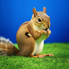 Cute Squirrel Enjoying a Seed on Green Grass
