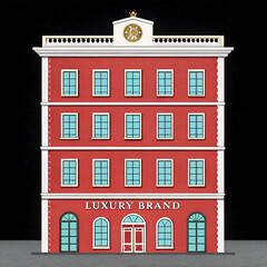 Abstract Red Building with "Luxury Brand" Logo