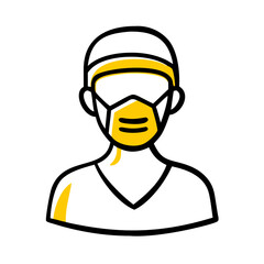 Obraz premium Surgeon wearing a surgical mask and cap in a minimal style 