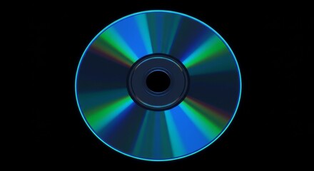 3D Rendering of Shiny Blue Compact Disc Media on Black Background
