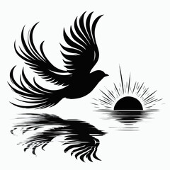 Bird of paradise black and white vector illustration of an eagle with tribal wing design