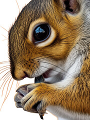 Close-up of a squirrel eating a seed with an orange background, transparent background png