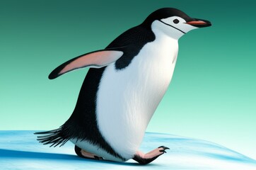 Fototapeta premium A chinstrap penguin walking on ice