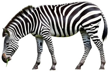 Zebra Grazing on Green Grass in a Plain White Background, transparent background png