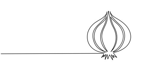 Continuous line drawing of garlic on a transparent background, one line drawing illustration of red onion vegetable, Continuous one line onion for grocery store, printing on posters and banners. Line