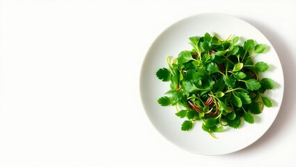 fresh salad pokeweed salad natural lighting top-down food photography wild greens healthy eating white ceramic plate minimalist composition copy space
