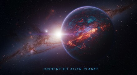 3D Rendering Planet Amidst Starry Galaxy Abstract Outer Space View