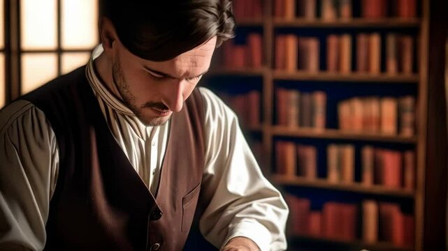 Person tying brown paper parcels with string in library, demonstrating artisanal gift wrapping, providing handcrafted touch.