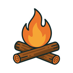 Campfire with Burning Flame and Wooden. vector illustration	