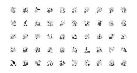 Haunted House Halloween Vector Set - Haunted castle, bats, trees, pumpkins, dead trees and spooky silhouettes for parties, posters t-shirt designs and print designs.