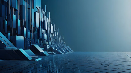 Abstract futuristic blue city skyline with geometric structures