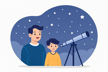 Sentimental Father's Day: A Celebration of Love. father and son share sentimental moment gazing at stars through telescope on clear night
