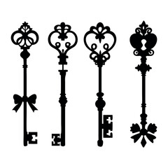 four ornate antique skeleton keys silhouette