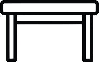 Simple Table Icon: A minimalist black and white icon of a simple, rectangular table, perfect for use in design projects or website elements.