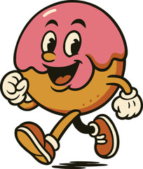 Fototapeta premium Cheerful Cartoon Donut Mascot Running Energetically