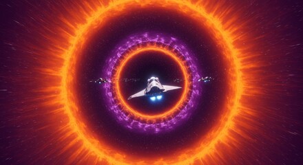 3D Spacecraft Through Fiery Portal in Galaxy Futuristic Illustration