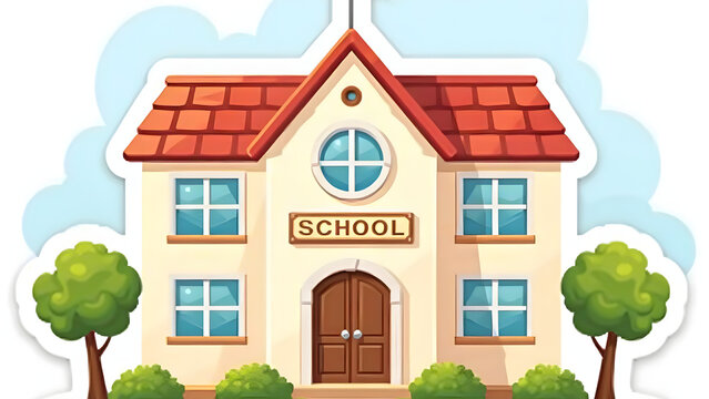 sticker of a cute school building