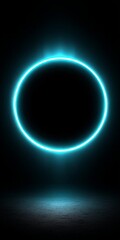 Neon Glowing Abstract Circle with a Futuristic, Minimalist Design on a Black Background
