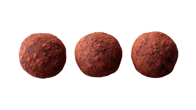 Three textured red spheres arranged in a row, showcasing their uneven surfaces and shadows