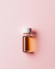 Amber Glass Bottle with White Cap on Pink Background