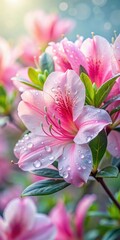 Obraz premium Delicate pink azalea flowers unfolding their petals in a gentle