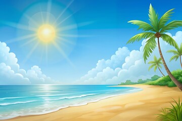 Fototapeta premium Sunny Beach Scene Tropical Paradise Background Image