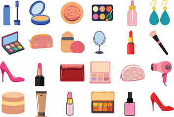 Makeup & cosmetics icon sheet vector illustration on transparent background.