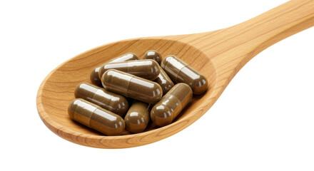 Isolated Capsules in Wooden Spoon