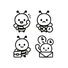 collection of activities Vector Line Art Honey Bee Chibi Office Work